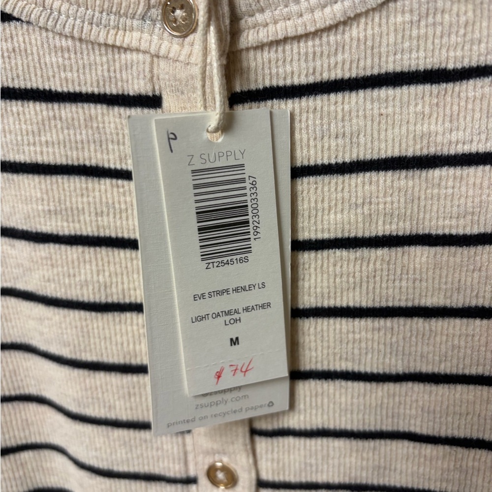 Z supply eve stripe Henley light oatmeal heather - Picture 3 of 3